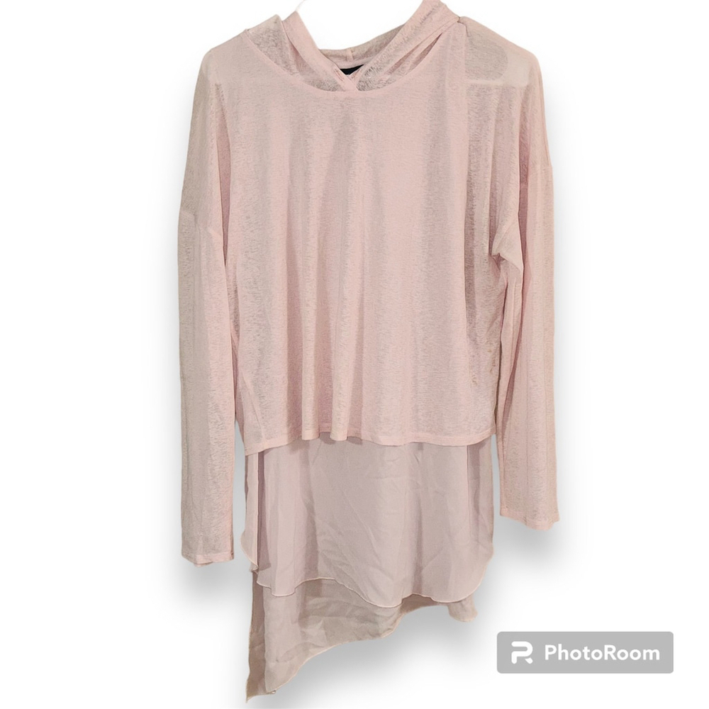 Light Pink Hooded Layered-Trim Women's Top - Picture 2 of 10